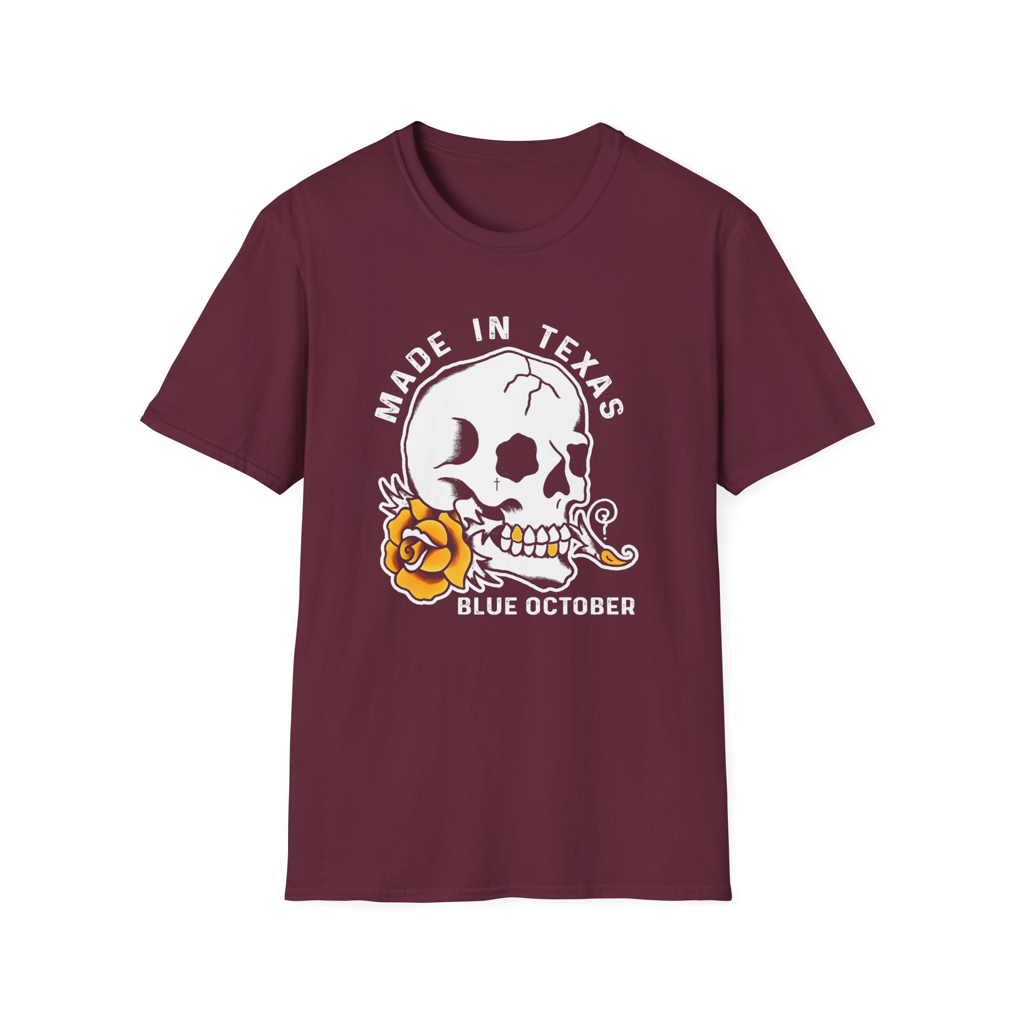 Blue October Skull Rose Unisex Softstyle T-Shirt - Image 3