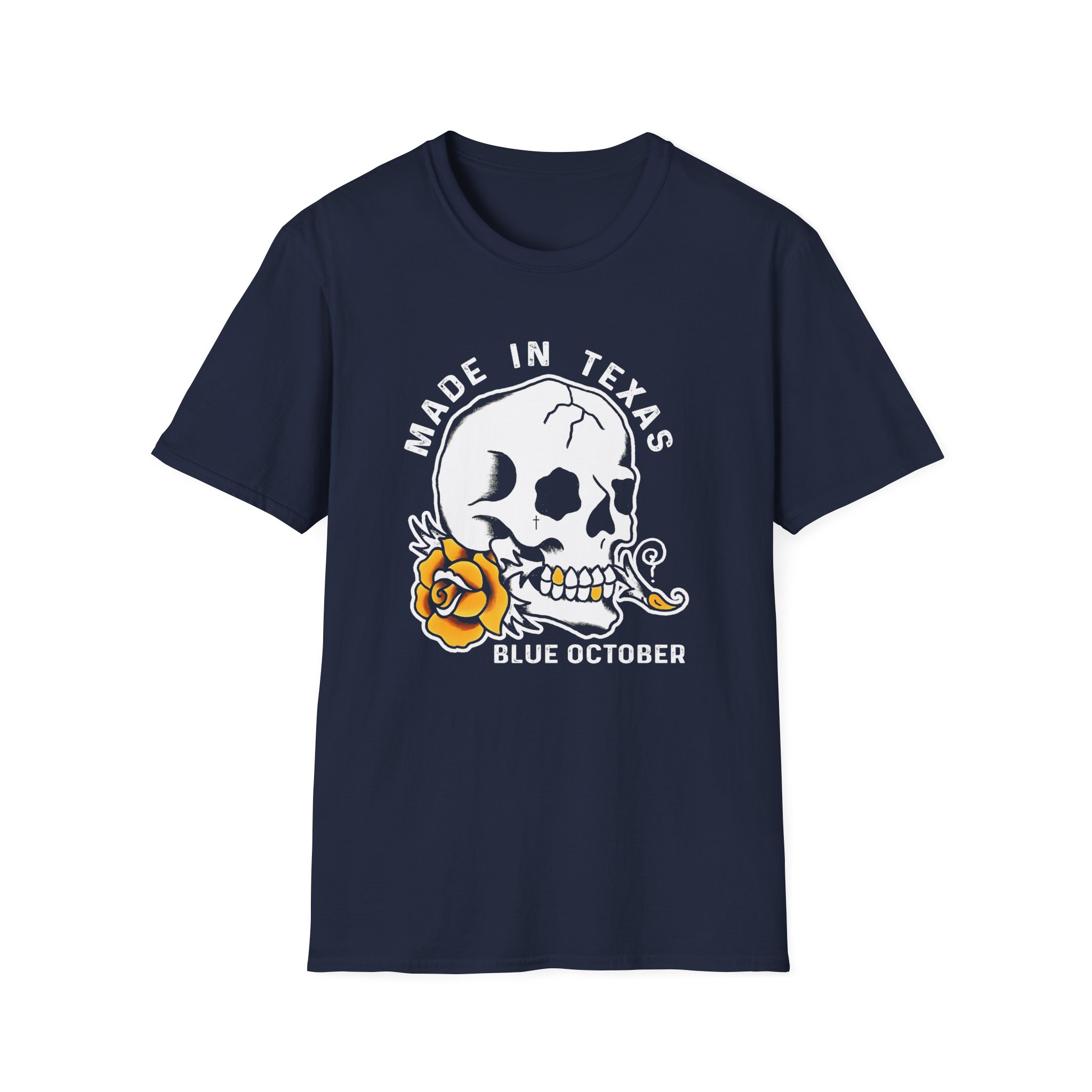 Blue October Skull Rose Unisex Softstyle T-Shirt - Image 11