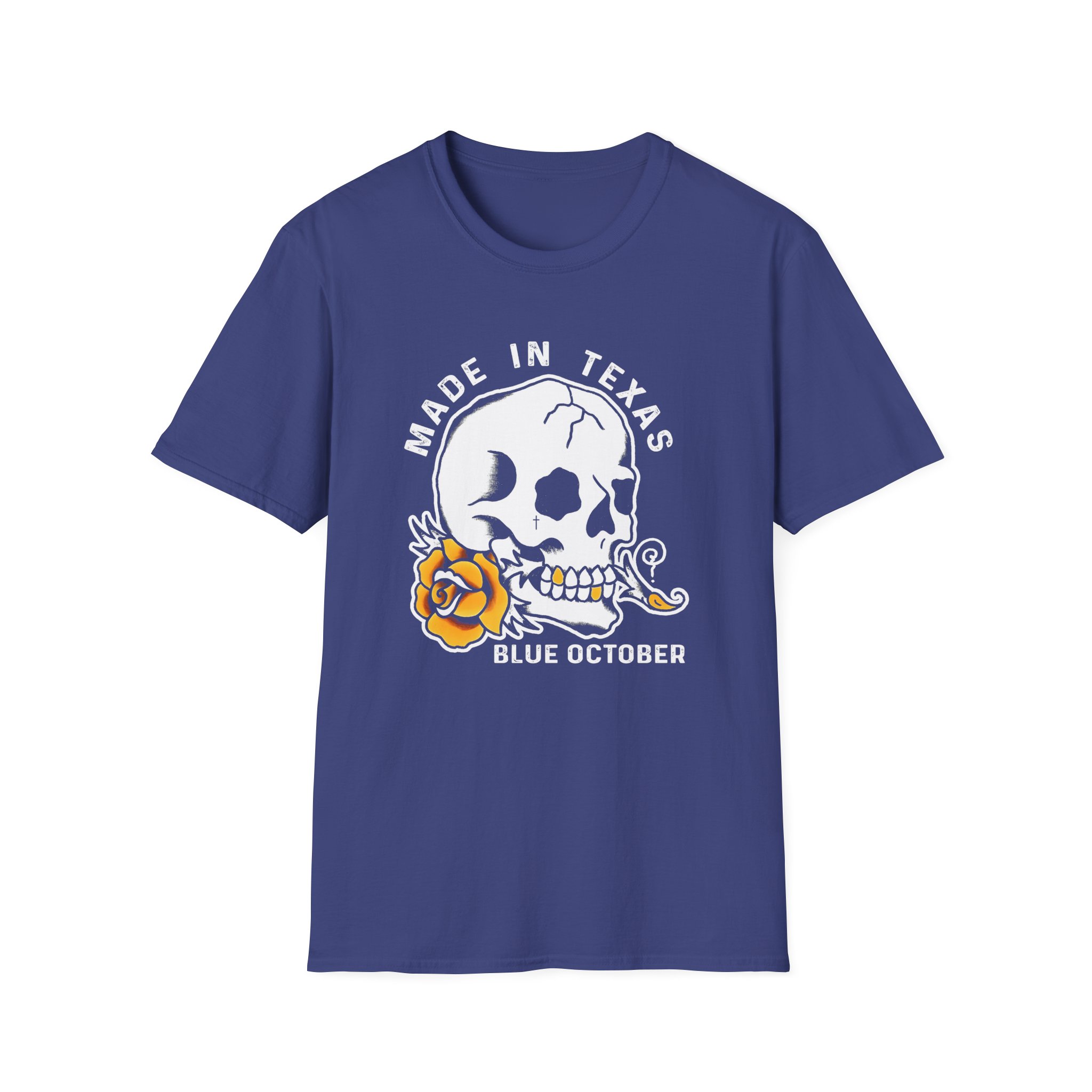 Blue October Skull Rose Unisex Softstyle T-Shirt - Image 9