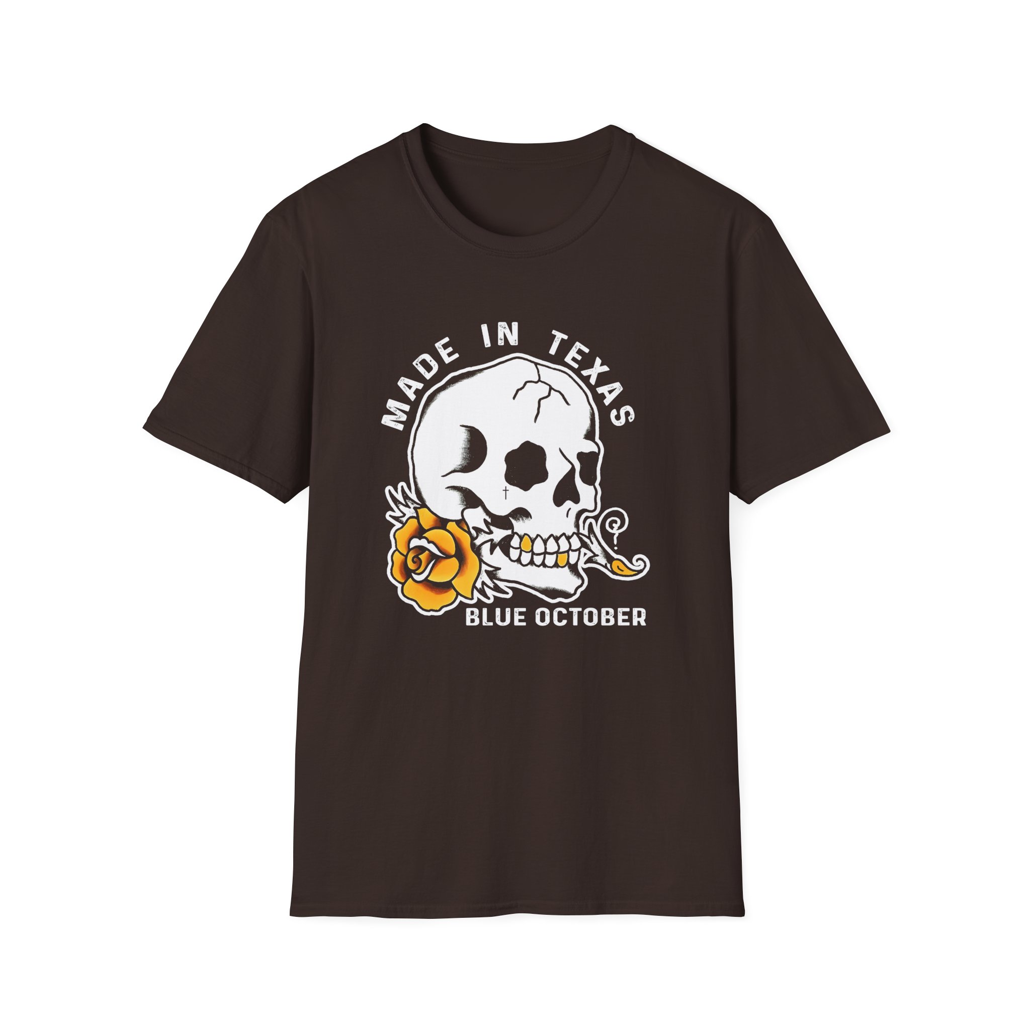Blue October Skull Rose Unisex Softstyle T-Shirt - Image 5